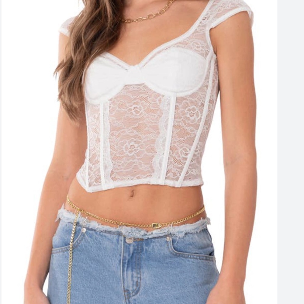 Edikted Cream Lace Detail Top